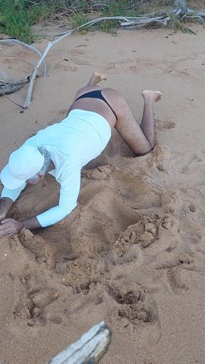 Ladysilva on the Beach in Panties Showing off Her Sexy Ass