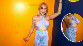 Big fake boobs Asian ladyboy blonde POV blowjob and anal doggy