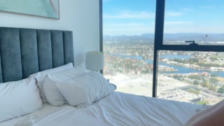 Horny MILF Chloe fucks herself with 9 inch dildo while being watched from the opposite apartment