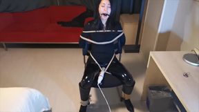 latex bitchsuit chair tied vibrator orgasm