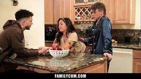 Cute Asian Stepsister Fits Both of Her Stepbrother'_s Cockin Her Throat - Familycum