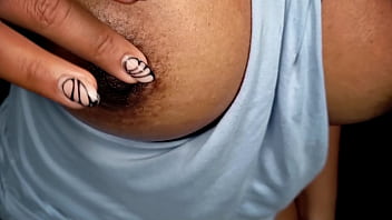 Ebony girl tempts you with her beautiful tits in your face