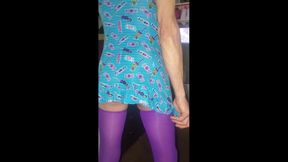 Cdmichelle Shaking Ass Wearing Blue Dress Blue Bodysuit Purple Nylons