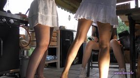 Thirsty teens flash legs at rainy BBQ, swap undies for thongs and tease with teasing tries