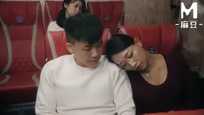 Asian MILF with big tits gives a blowjob in a public bus
