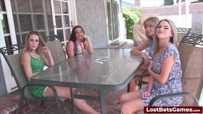 Hot guy wins strip game and gets serviced by 4 babes