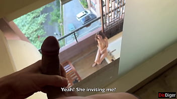Skinny brunette Katty West winks for peeping perv while getting rough anal