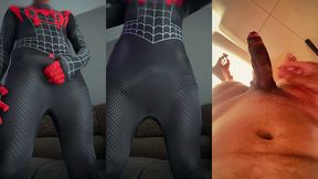 spider man batendo uma punheta e gozando bastante bem gostoso - gozo farto cosplay