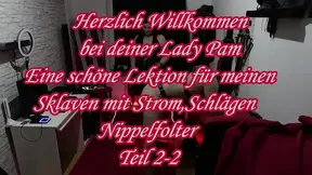 A Nice Lesson for My Slave with Electric Shock Nipple Tor Ture Part 2-2