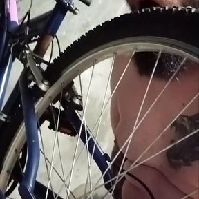 Bike licking 2 and cumshot on the saddle