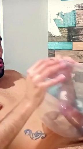 Fucking an inflated condom until I cum inside of it