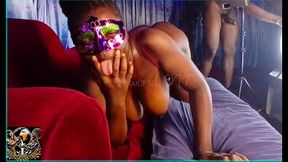 fucking and sucking his huge bbc after he sucks on my big perky ebony tittes and tight bald pussy!!