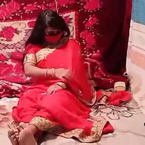 Romantic sex in red saree