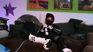 Biker cumming inside a dainese suit