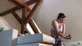 Instagram girl Lola no panties in front of big and strong ventilator
