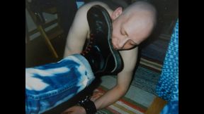 Gay skinhead slave licking boots &amp;amp; eating cum