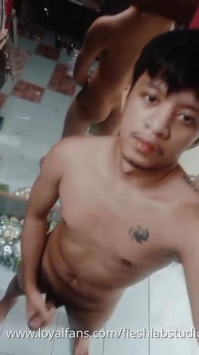Filipino Twink Jerks His Hairy Cock in Store Mirror  Watches Himself