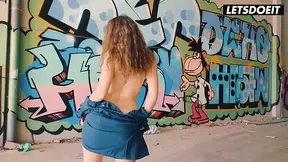 Curly-Haired Latina HOT MOM gives sloppy blowjobs in a dirty alley