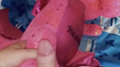 Horny amateur bloke is playing with his toy inside the bedroom