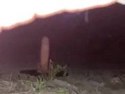 Riding big dildo on park trail