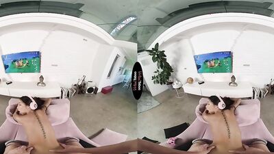 Lin Lin is sucking and riding her boyfriend's hard prick in VR