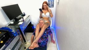 Jennifer Scissoring Her Slave In White Lace Lingerie