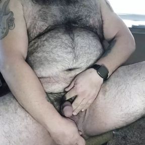 Hairy Bear Monk3y Ming0 Playing With a Glass Toy to Orgasm and Tasting Own Cum