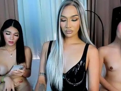 Tattood shemale tranny plays with ass during masturbation