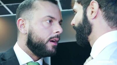 Two good looking gentlemens are barebacking hard in the office