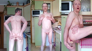 LanaTuls - Russian Faggot Slut and Whore. Mancunt Pussy Fucking by Big Glass ButtPlug Dildo