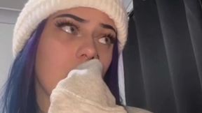 Petite teen gives a wet and wild blowjob