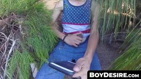 BoyDesire.com - Asian twink's outdoor cock stroking and anal masturbation
