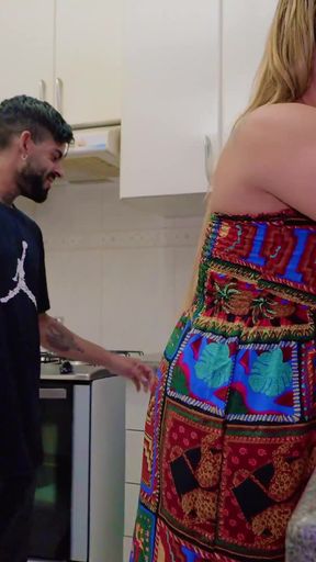 Slutty Stepmother Fills Her Mouth with Cum Without Her Cuckold Husband Knowing: Fucking in the Kitchen