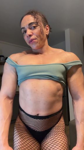Female bodybuilder in lingerie