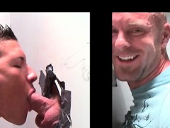 Bald straight dude taking gay BJ on gloryhole