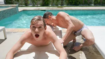 Horny stepbrothers fuck bareback by the pool on a hot summer day