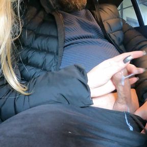 I asked the neighbor&#039;s wife to Jerk Me Off. It was a great Public Handjob in my Car