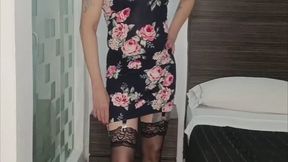 Trans girl models sexy dress and lingerie