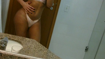 Sexy amateur tgirl Felipa Lins selfie video being sexy on the mirro with small camera