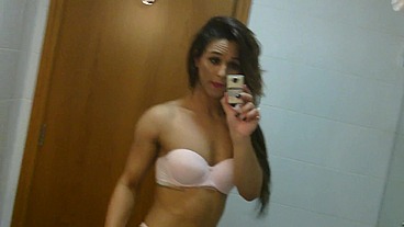 Sexy amateur tgirl Felipa Lins selfie video being sexy on the mirro with small camera