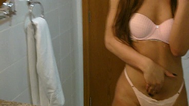 Sexy amateur tgirl Felipa Lins selfie video being sexy on the mirro with small camera