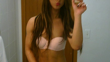 Sexy amateur tgirl Felipa Lins selfie video being sexy on the mirro with small camera