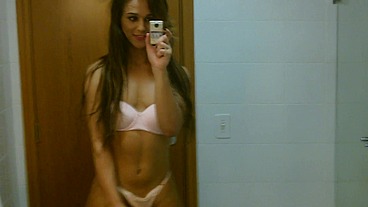 Sexy amateur tgirl Felipa Lins selfie video being sexy on the mirro with small camera