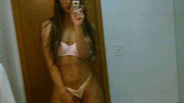 Sexy amateur tgirl Felipa Lins selfie video being sexy on the mirro with small camera