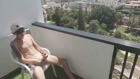 Stroking My Big Dick Outside on the Balcony Moaning for My Baby Girl to Suck Me