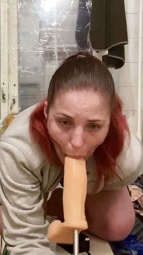 deepthroat and spit on face with fuck machine