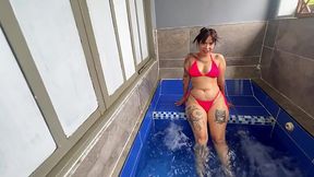Pool fuck with my hot inked Latina stepsister in sexy bikini