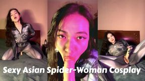 Sexy Asian Spider-Woman Cosplay Sucks Cock and Rides Dildo