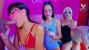 College girl explores her limits in a wild gangbang with intense deepthroat action.