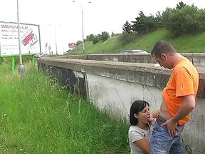 Sexy girl fucking on a highway